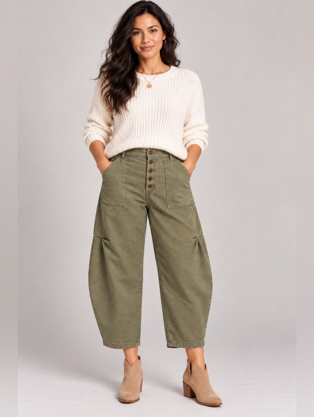 We The Free Olive Barrel Utility Pants Size 27 Button Fly A381